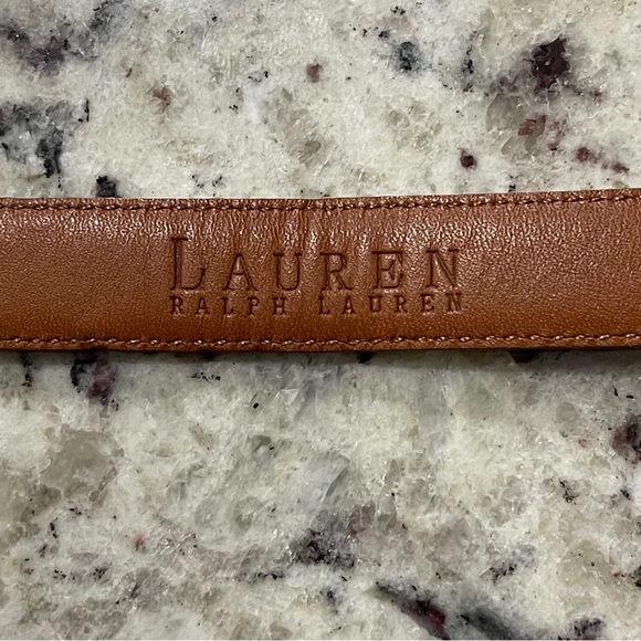 Lauren Ralph Lauren Italian Leather Crocodile Embossed Large Belt Tan Chrome - Picture 3 of 10